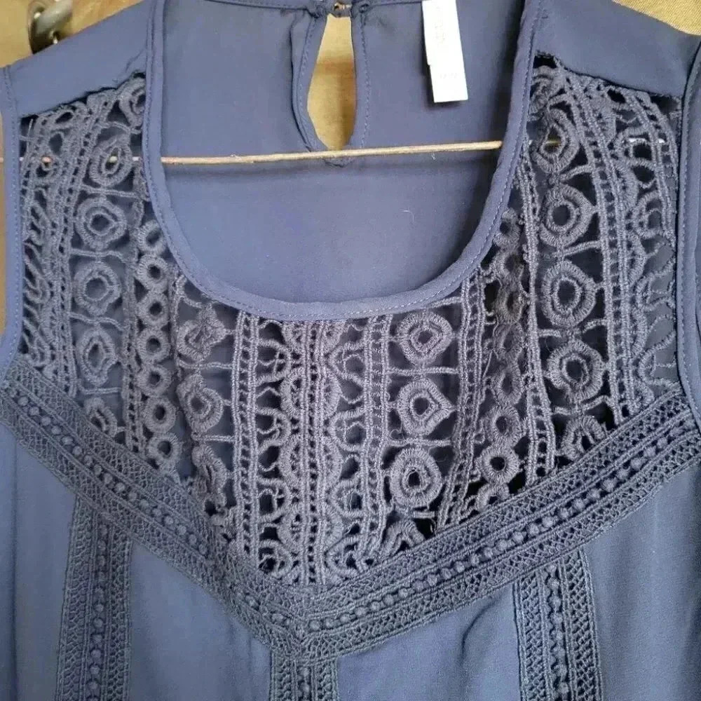 Navy Summer Top Sleeveless Gauzy Light med